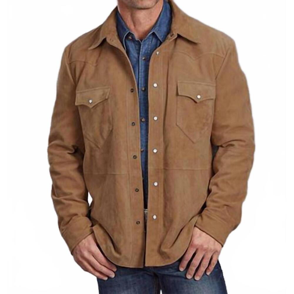 NEW STETSON men's leather suede shirt jacket in tan